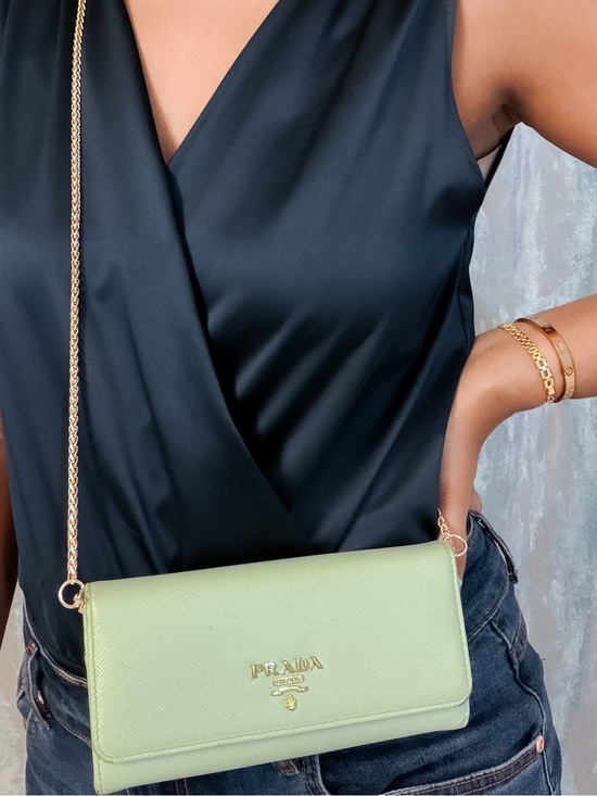Prada Handbags - Prada Saffiano Mint green leather wallet on chain 🍃